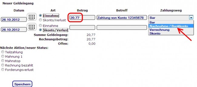 Geldeingang erfassen